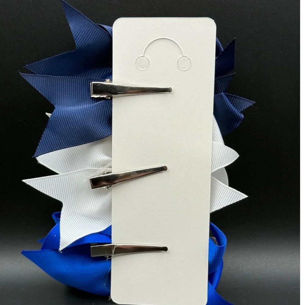 3pc Girls Hair Bow‎ Clips Grosgrain Ribbon Tulle Glitter Blue White